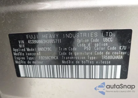 2017 Subaru Legacy 2.5I Limited z USA, uszkodzony, nr VIN 4S3BNAN62H3005711